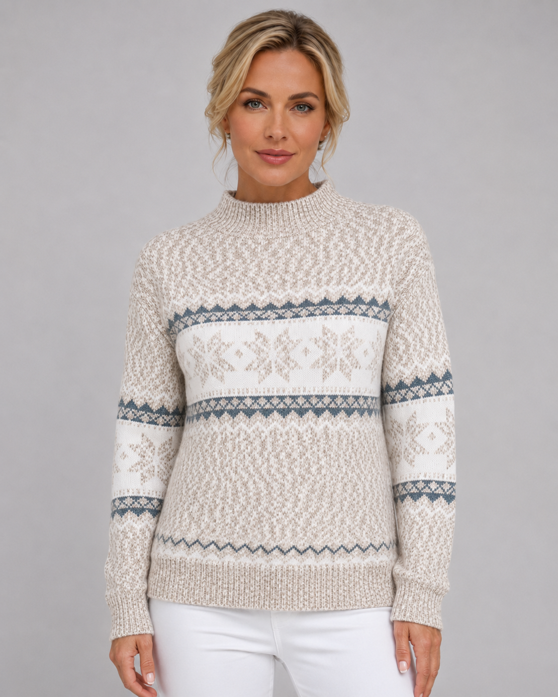 Loona | Patterned Fair Isle Sweater with Ribbed Mock Neck