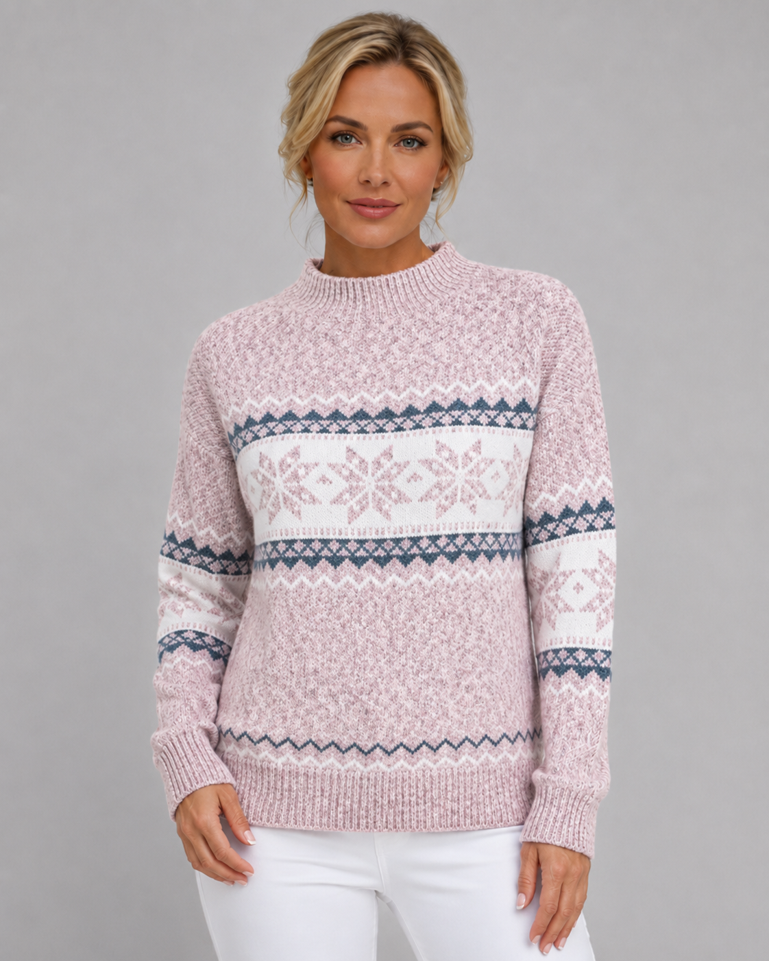 Loona | Patterned Fair Isle Sweater with Ribbed Mock Neck