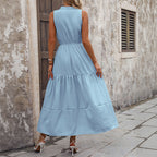 Wilhelmina | Tiered Stand-Collar Sundress with Button-Front