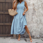 Wilhelmina | Tiered Stand-Collar Sundress with Button-Front
