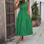 Wilhelmina | Tiered Stand-Collar Sundress with Button-Front