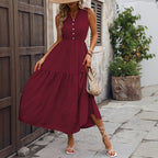 Wilhelmina | Tiered Stand-Collar Sundress with Button-Front