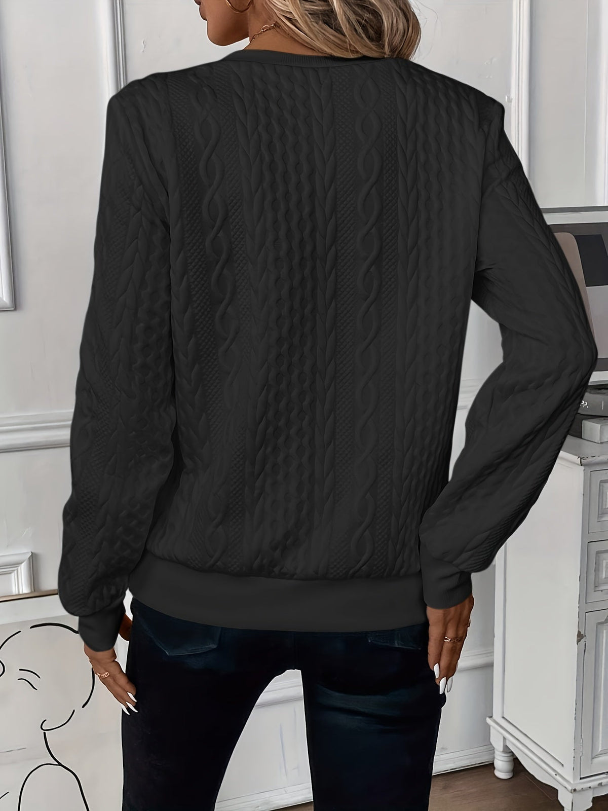 Celeste | Cable Knit Half-Zip Sweater with Ring Pull and Ribbed Hem