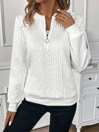 Celeste | Cable Knit Half-Zip Sweater with Ring Pull and Ribbed Hem