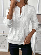 Celeste | Cable Knit Half-Zip Sweater with Ring Pull and Ribbed Hem