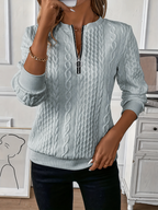 Celeste | Cable Knit Half-Zip Sweater with Ring Pull and Ribbed Hem