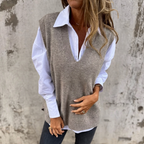 Runaa | Ribbed V-Neck Oversized Knit Sweater Vest for Women