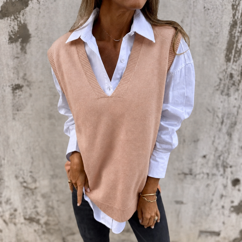 Runaa | Ribbed V-Neck Oversized Knit Sweater Vest for Women