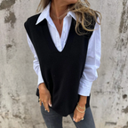 Runaa | Ribbed V-Neck Oversized Knit Sweater Vest for Women