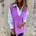 Runaa | Ribbed V-Neck Oversized Knit Sweater Vest for Women
