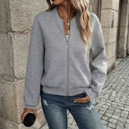 Imara | Textured Zip-Up Cardigan with Ribbed Hem for Women