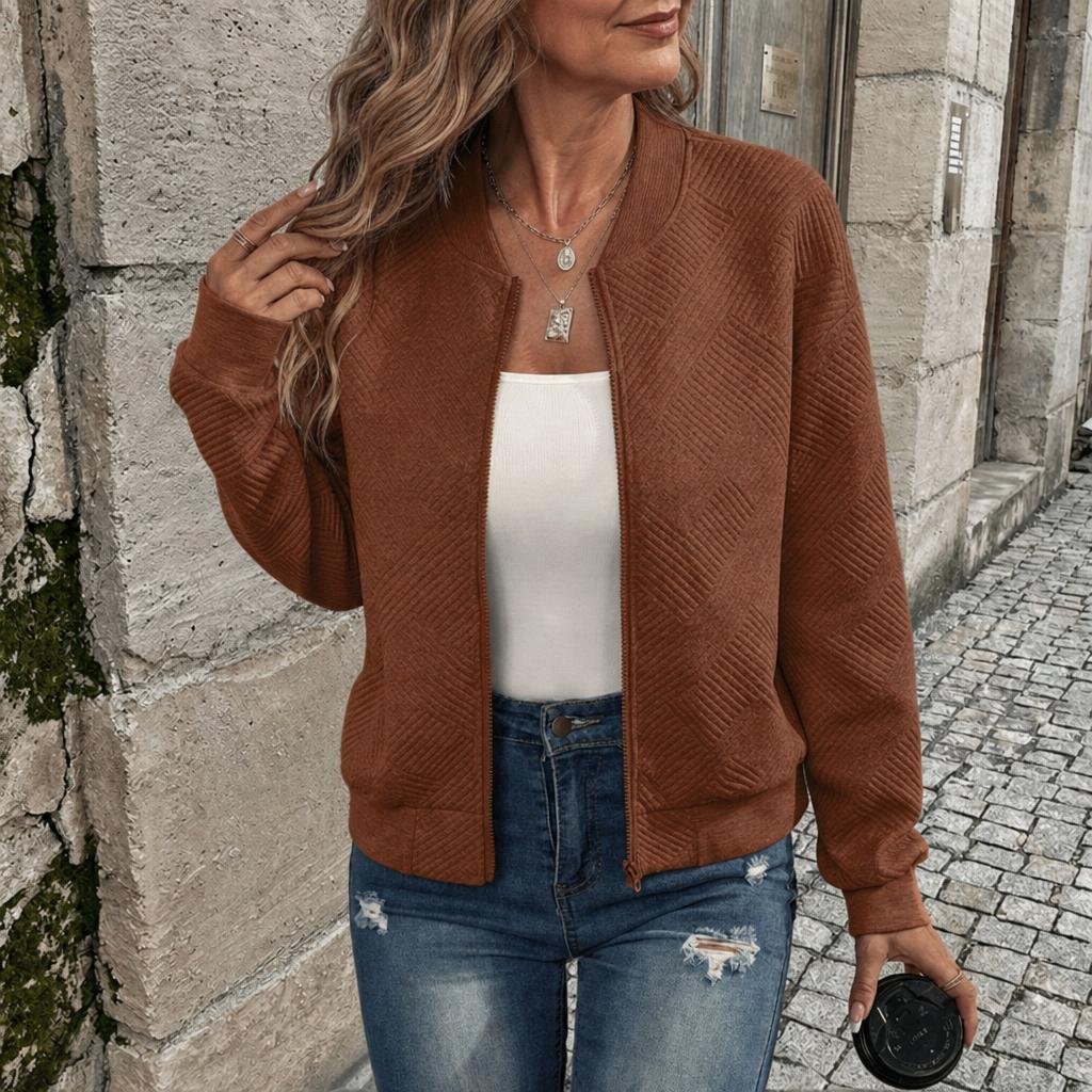 Imara | Textured Zip-Up Cardigan with Ribbed Hem for Women