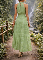 Vera | Polka Dot Halter Maxi Dress with Tie-Waist for Women
