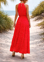 Vera | Polka Dot Halter Maxi Dress with Tie-Waist for Women