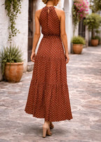Vera | Polka Dot Halter Maxi Dress with Tie-Waist for Women