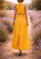 Vera | Polka Dot Halter Maxi Dress with Tie-Waist for Women