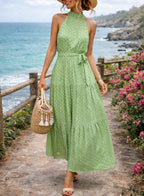 Vera | Polka Dot Halter Maxi Dress with Tie-Waist for Women