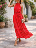 Vera | Polka Dot Halter Maxi Dress with Tie-Waist for Women