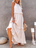 Veerle | Ruffle-Tiered Halter Maxi Dress with High-Low Hem
