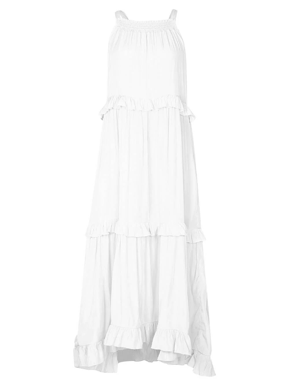 Veerle | Ruffle-Tiered Halter Maxi Dress with High-Low Hem