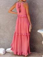 Veerle | Ruffle-Tiered Halter Maxi Dress with High-Low Hem
