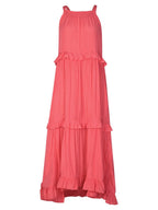 Veerle | Ruffle-Tiered Halter Maxi Dress with High-Low Hem