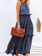 Veerle | Ruffle-Tiered Halter Maxi Dress with High-Low Hem