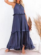 Veerle | Ruffle-Tiered Halter Maxi Dress with High-Low Hem
