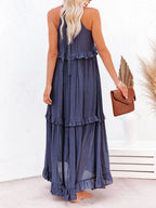 Veerle | Ruffle-Tiered Halter Maxi Dress with High-Low Hem