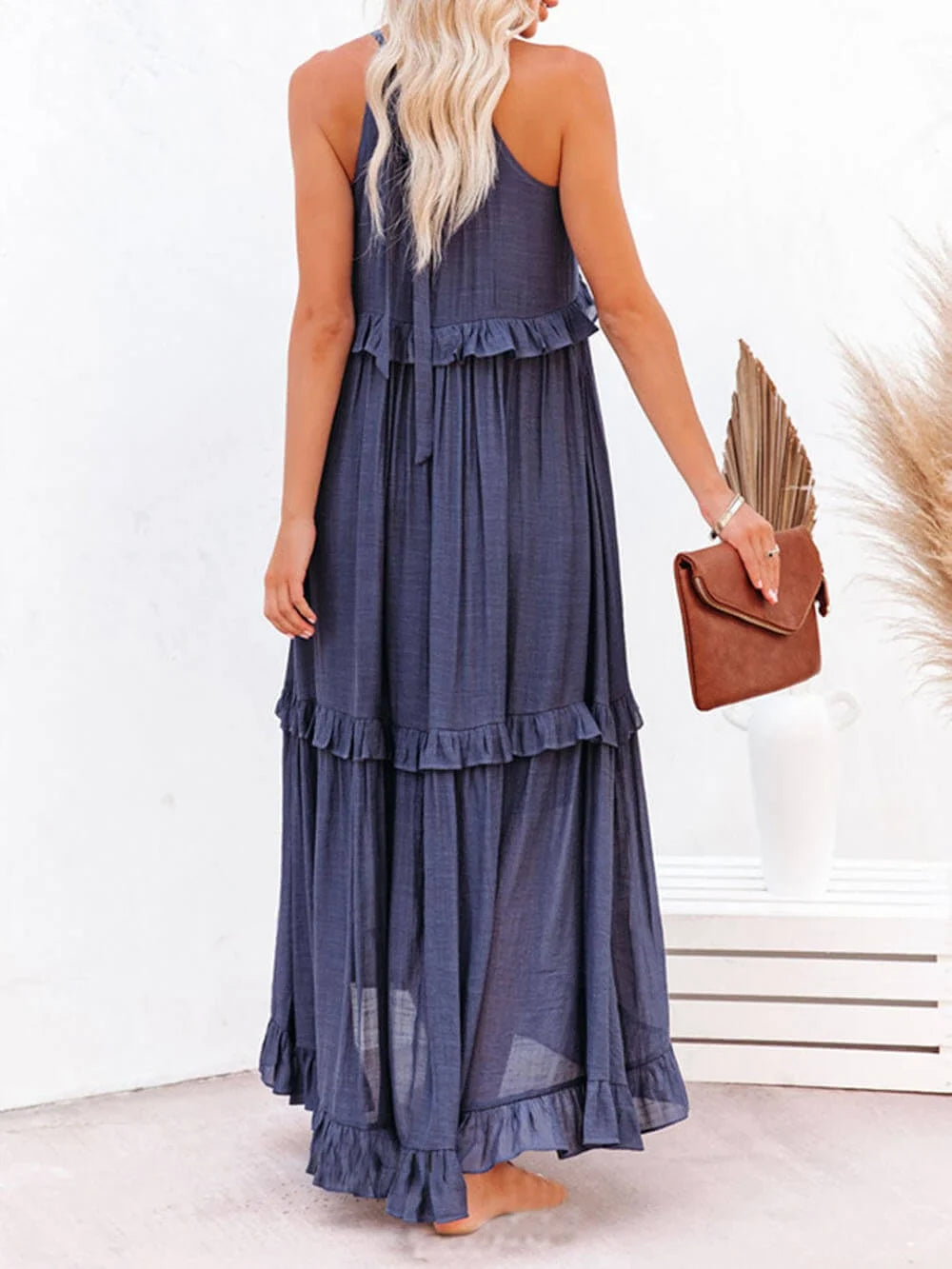 Veerle | Ruffle-Tiered Halter Maxi Dress with High-Low Hem