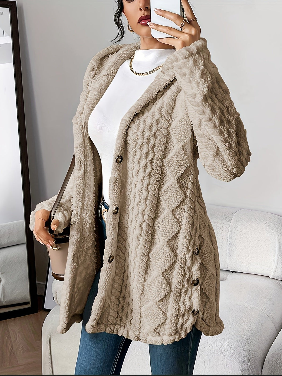 Nadaline | Hooded Textured Longline Cardigan for Women