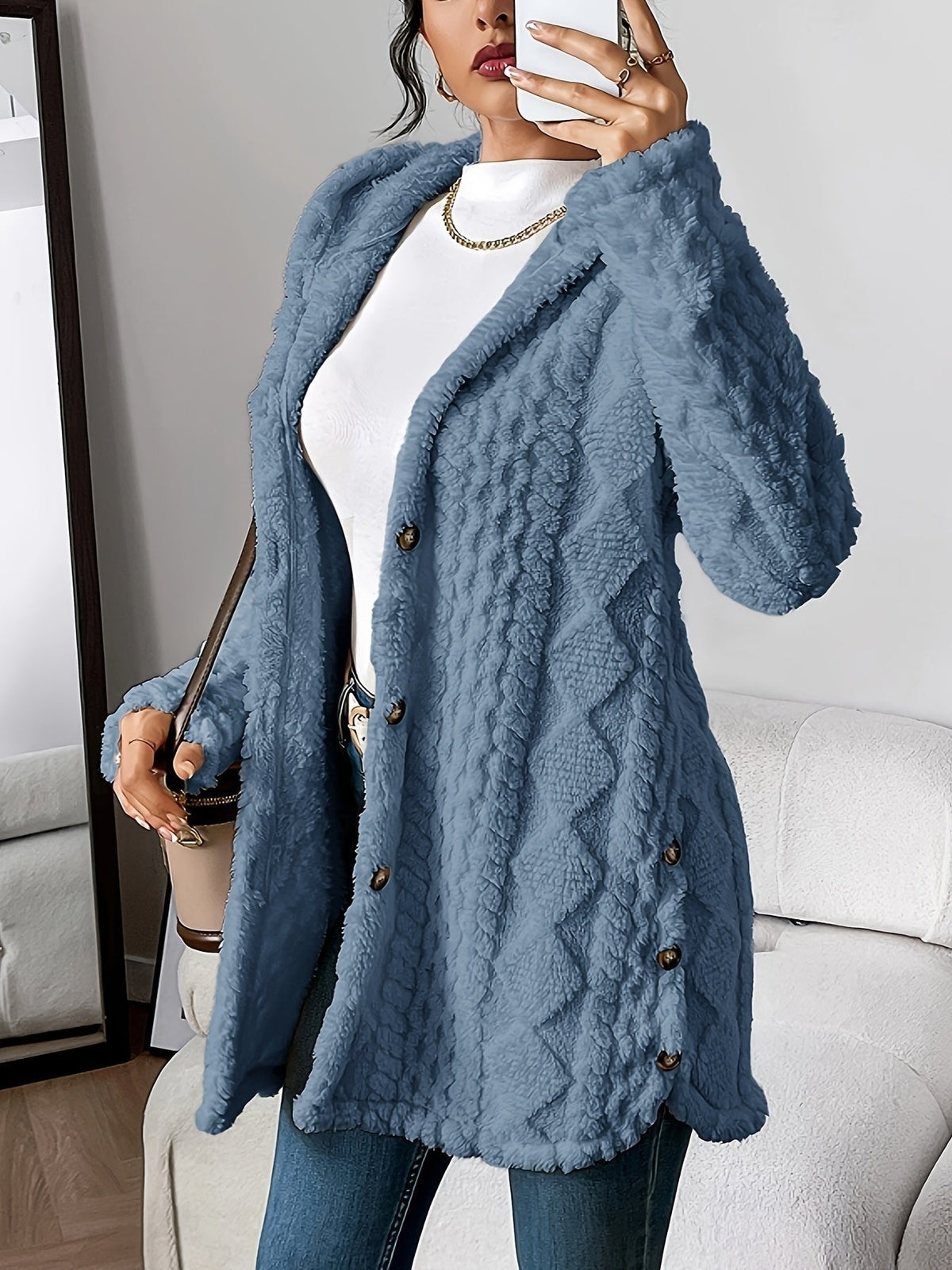 Nadaline | Hooded Textured Longline Cardigan for Women