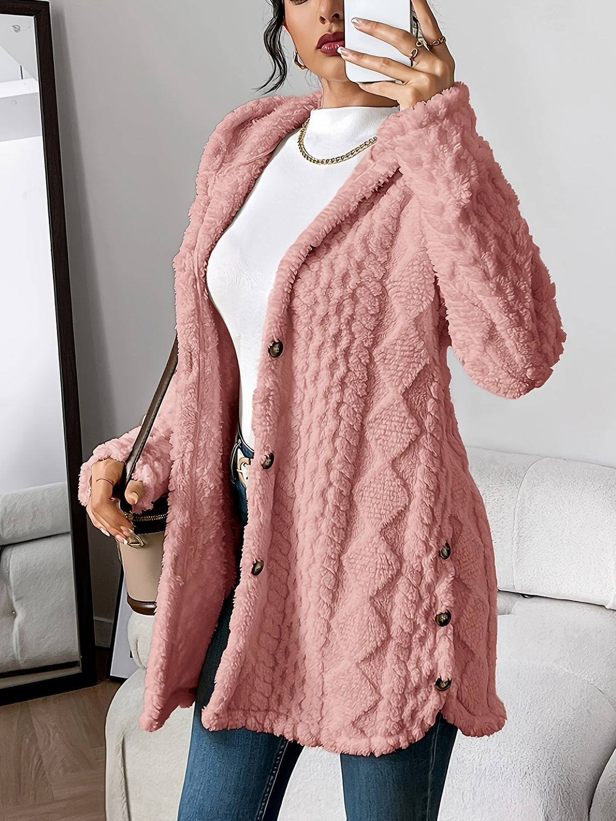 Nadaline | Hooded Textured Longline Cardigan for Women