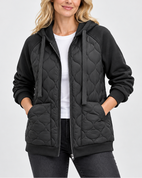 Elna | Quilted Fleece-Hood Zip-Front Jacket for Women