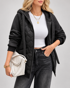 Elna | Quilted Fleece-Hood Zip-Front Jacket for Women