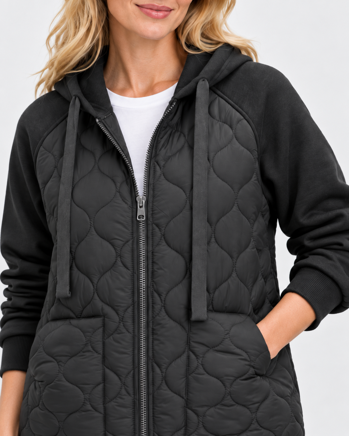 Elna | Quilted Fleece-Hood Zip-Front Jacket for Women