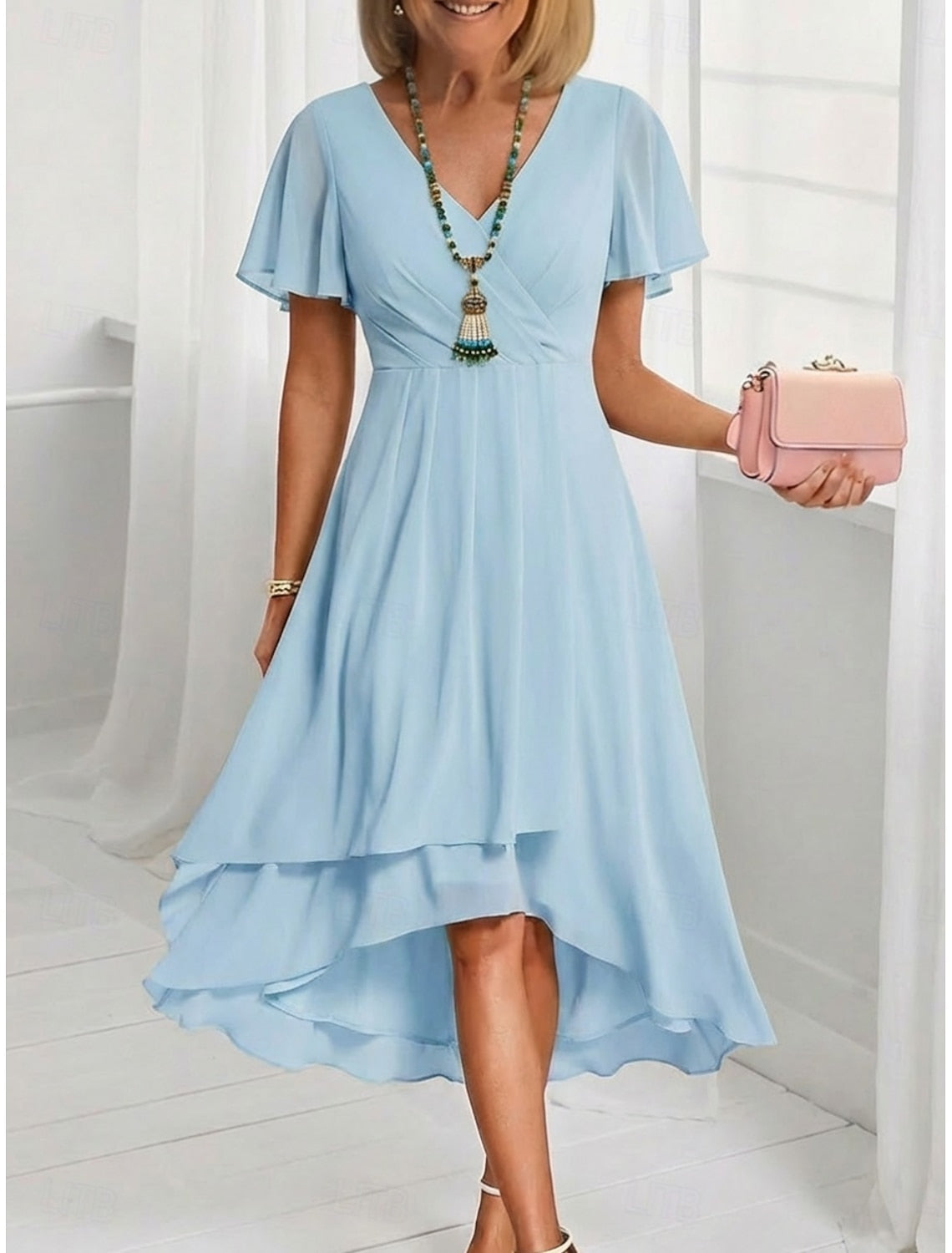 Erna | V-Neck Prom Dress with Flutter Sleeves for Women