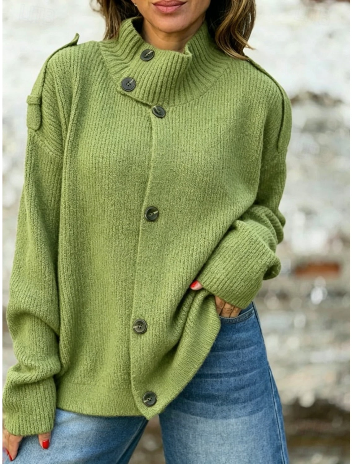 Johanna | Ribbed Stand Collar Button-Front Cardigan for Women