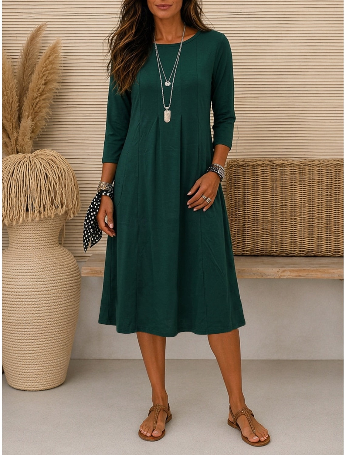 Erika | A-Line Midi Cocktail Dresses with Crew Neck for Women