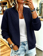 Eliane | Quilted Zip-Front Crew Neck Cardigan for Women