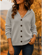 Ophelia | Ribbed Hooded Button-Front Cardigan for Women