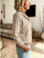 Flora | Striped Ribbed Hooded Zip Cardigan for Women