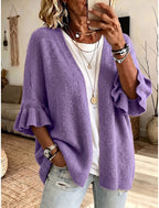 Franziska | Ribbed Open-Front Ruffle-Sleeve Cardigan for Women